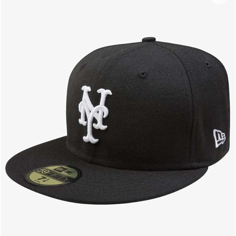 New Era MLB New York Mets Black with White 59FIFTY Fitted Cap Black 7 1/8 Nwt